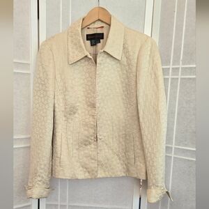 NINA MCLEMORE Cream Silk Cotton Blend Textured Blazer